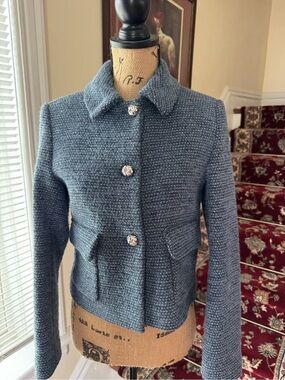 Zara Classic Women's Blue Tweed Button-Up Jacket